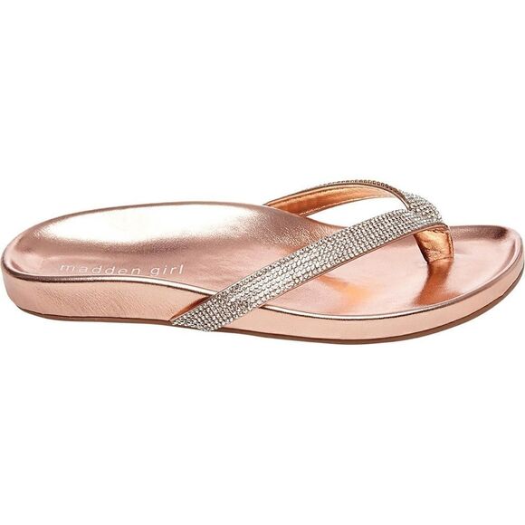 Steve Madden Telleer Footbed Thongs Sandals Glass Beaded Crystal Rhinestone - Picture 3 of 6